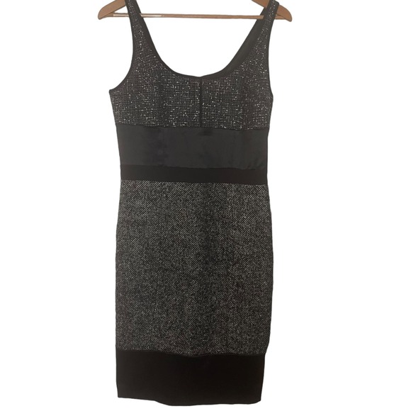 Narciso Rodriguez knee length black and white satin and tweed sleeveless dress - Picture 1 of 6